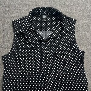 St Tropez West Dress Size 8 Sleeveless Polka Dot Collar Black White Work Career